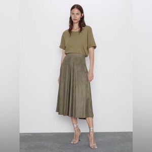 Zara Faux Suede Midi Skirt